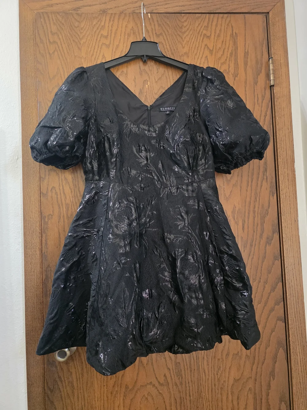 EloquiibElegant Black Puff-Sleeve Mini Dress Women Size 14 - Picture 6 of 14